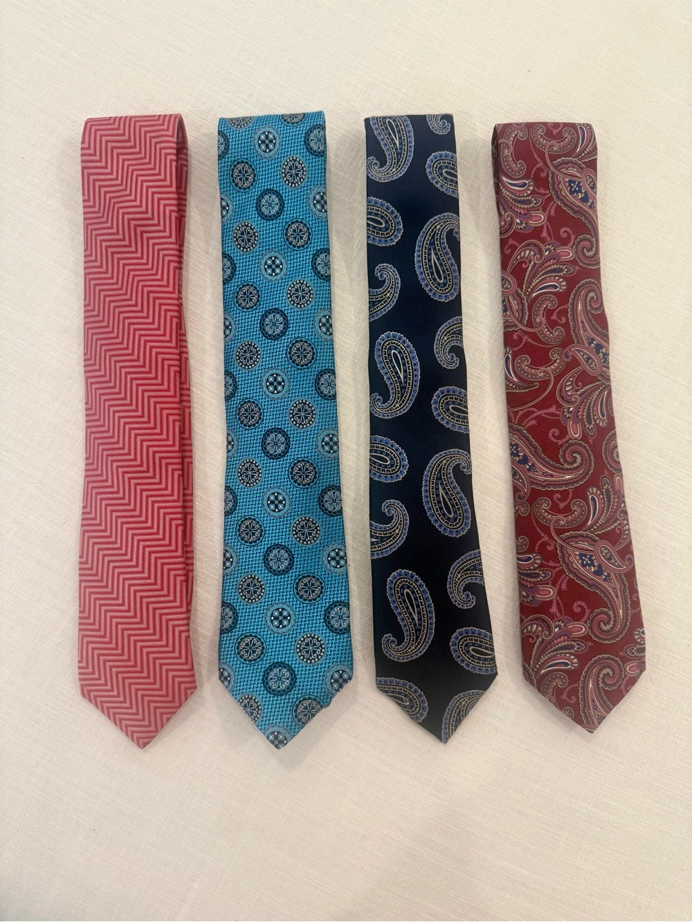 Men's Cremieux Assorted Patterned 100% Silk Neckties, Red, Blue, Navy, Burgundy